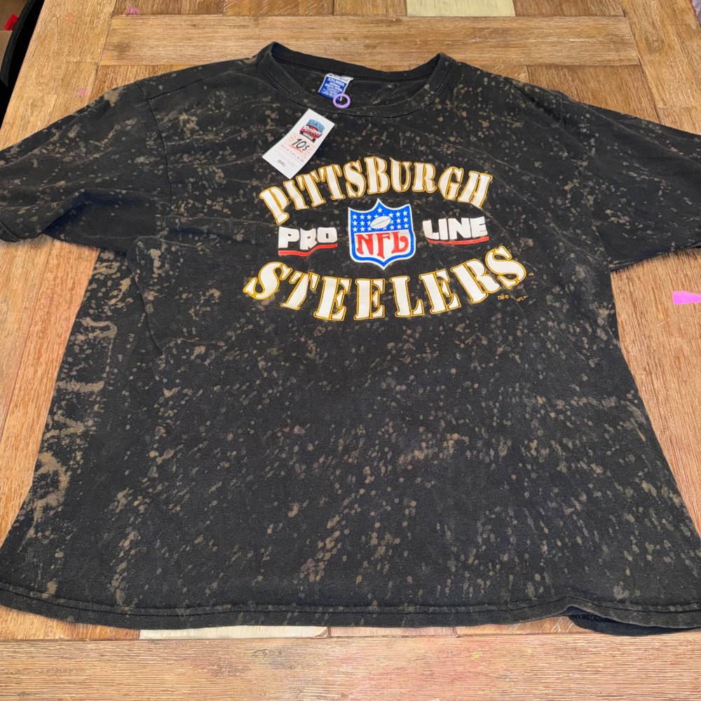 Champion T-Shirt Mens XXL Black Excellent 1994 NFL Pittsburgh Steelers Acid Wash